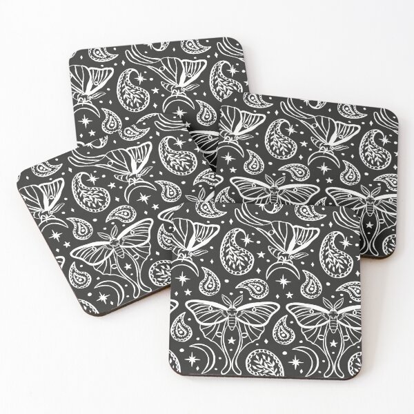 Item preview, Black and White Luna Moth with Paisley Motifs and Celestial Stars and Crescents Pattern designed and sold by paldronma.