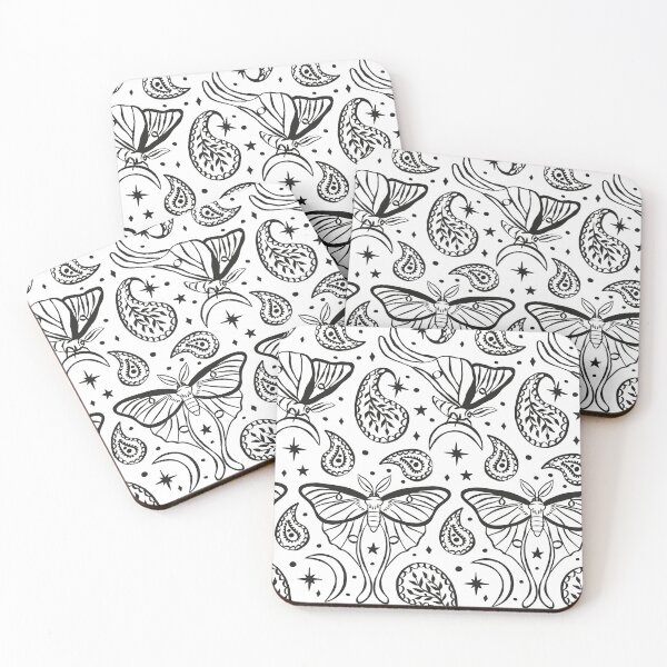Item preview, Black and White Luna Moth with Paisley Motifs and Celestial Stars and Crescents Pattern designed and sold by paldronma.