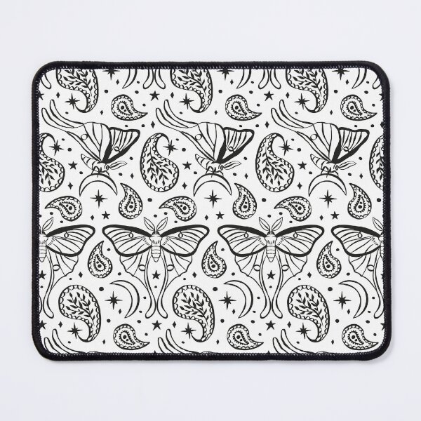 Item preview, Black and White Luna Moth with Paisley Motifs and Celestial Stars and Crescents Pattern designed and sold by paldronma.