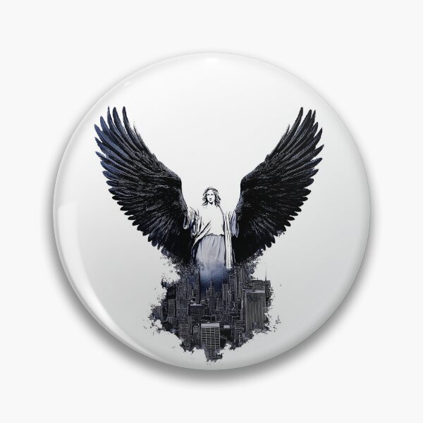Item preview, an angel with wings floats over a city designed and sold by GabbyKI261.