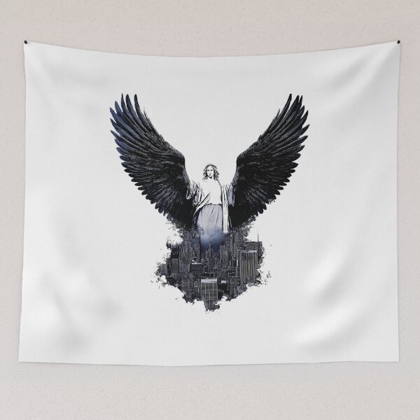 Item preview, an angel with wings floats over a city designed and sold by GabbyKI261.