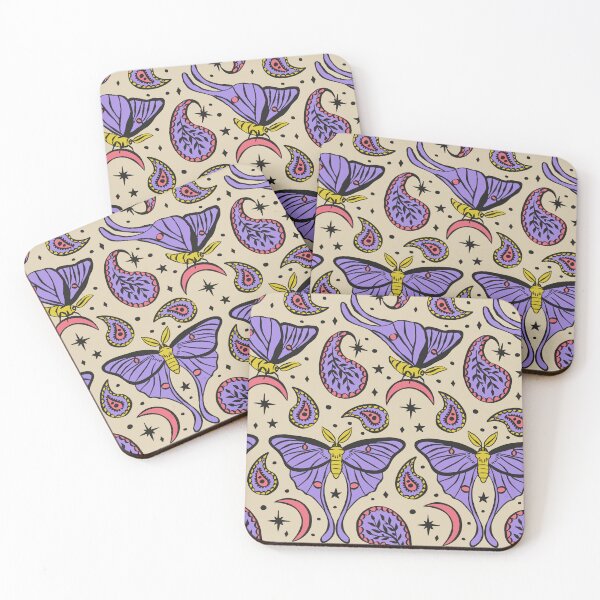Item preview, Purple Luna Moths with Paisley and Stars and Moons Beige Pattern designed and sold by paldronma.