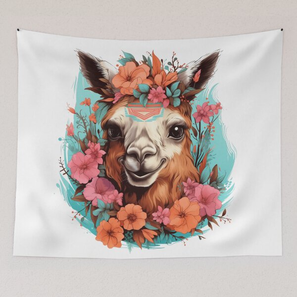 Item preview, Magical Llama with Third Eye and Flower Wreath designed and sold by DotLineColor.