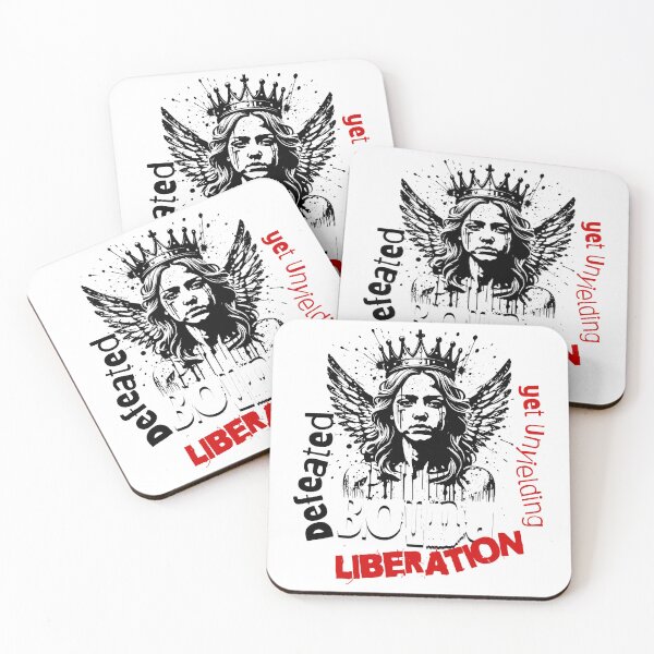 Item preview, an angel with crown and text " Defeated, yet Unyielding, LIBERATION " designed and sold by GabbyKI261.