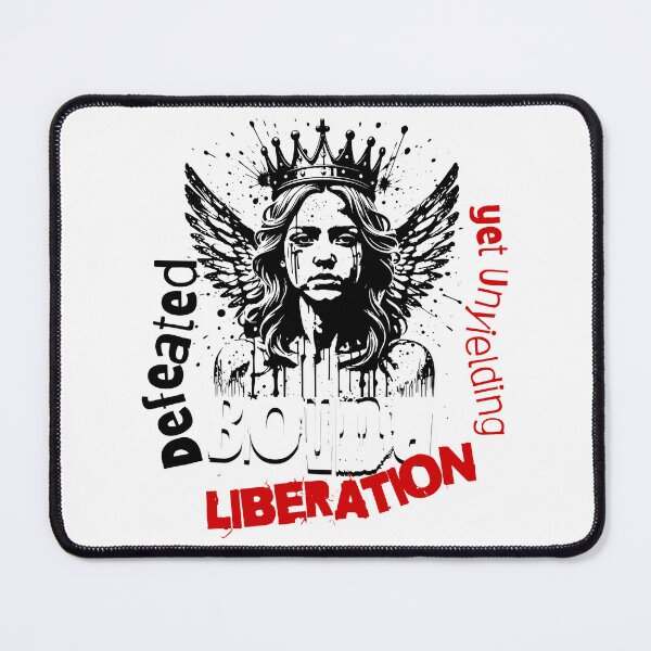 Item preview, an angel with crown and text " Defeated, yet Unyielding, LIBERATION " designed and sold by GabbyKI261.