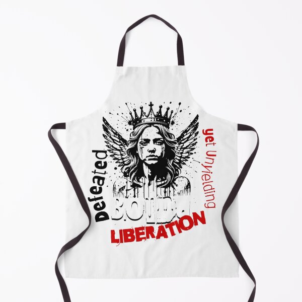 Item preview, an angel with crown and text " Defeated, yet Unyielding, LIBERATION " designed and sold by GabbyKI261.