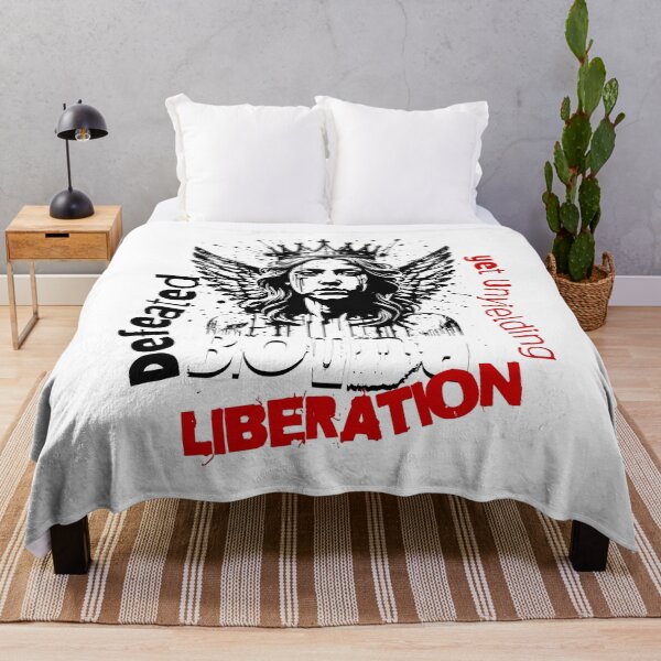 Item preview, an angel with crown and text " Defeated, yet Unyielding, LIBERATION " designed and sold by GabbyKI261.
