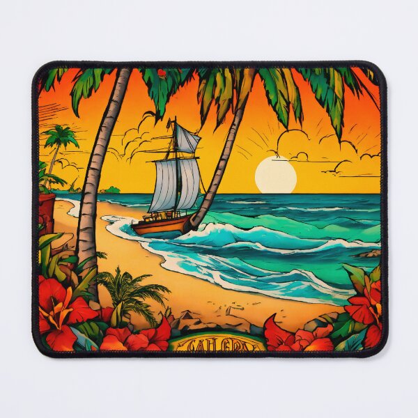 Item preview, RETRO VINTAGE TROPICAL SUMMER / Gift items and personal use / Beach, Ocean, Summer, Sea, Palm Trees,  Sun, Waves, Travel, Digital Art,  designed and sold by LumDesignArt.