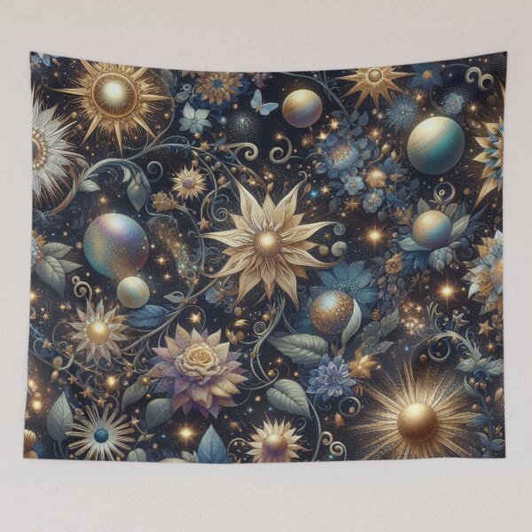 Item preview, Astral Garden Fabric Pattern: Celestial Blooms in a Cosmic Wonderland designed and sold by Rui Fernandes.