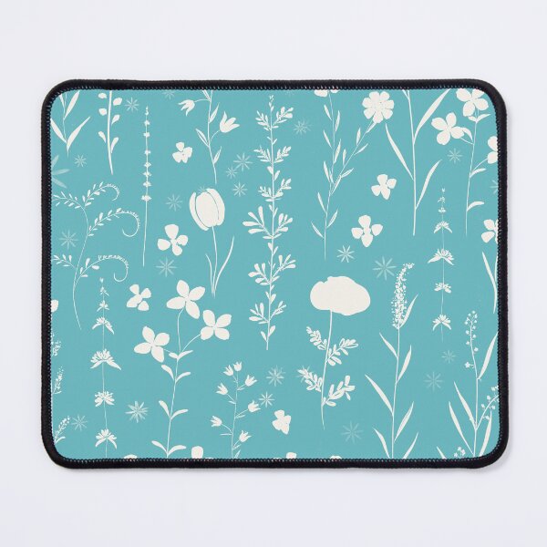 Item preview, white wildflowers in turquoise  green blue background  designed and sold by ColorandColor.