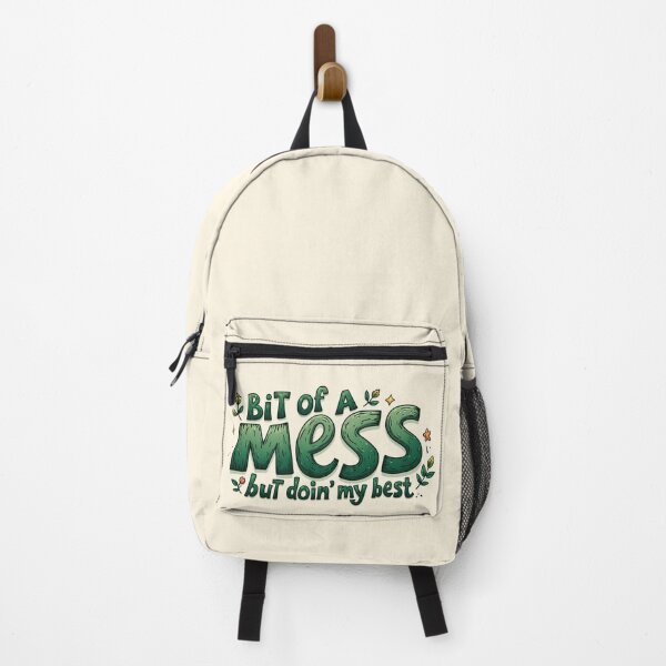 Item preview, "Bit of a mess but doin my best" mental health motivational quote goblincore forest theme forestcore cottagecore girly designed and sold by Fantasy Cache.