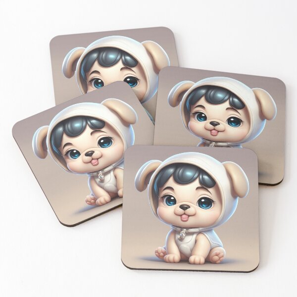 Item preview,  Cute Baby Wearing Pug Dog Costume with Bone Balloon Cartoon Vector Icon Illustration designed and sold by hjian8219.