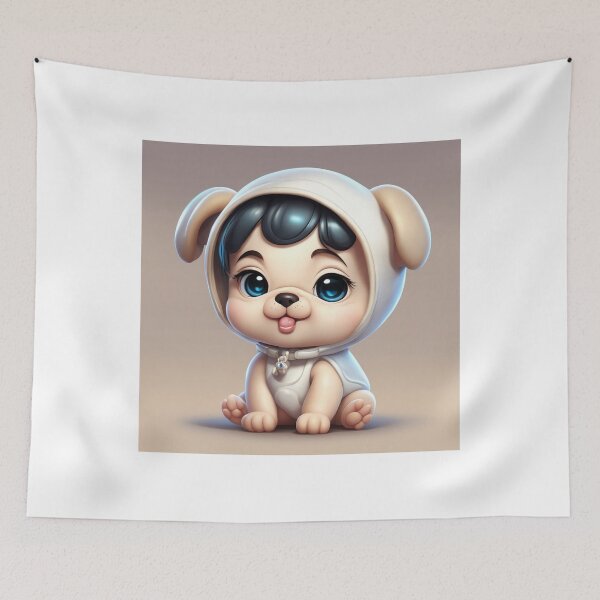Item preview,  Cute Baby Wearing Pug Dog Costume with Bone Balloon Cartoon Vector Icon Illustration designed and sold by hjian8219.