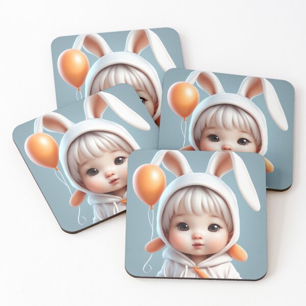 Item preview, Cute Baby Wearing Rabbit Costume with Carrot Balloon Cartoon Vector Icon Illustration designed and sold by hjian8219.