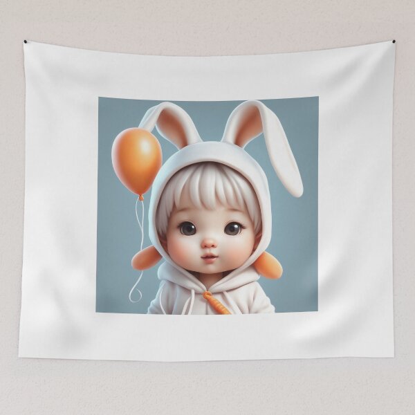 Item preview, Cute Baby Wearing Rabbit Costume with Carrot Balloon Cartoon Vector Icon Illustration designed and sold by hjian8219.