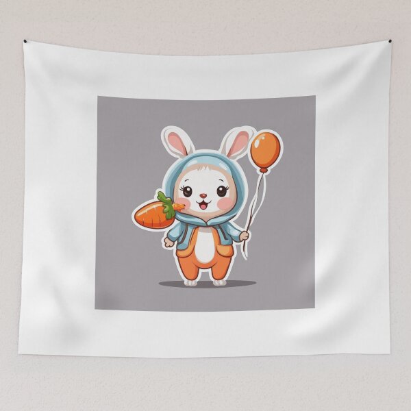 Item preview, Cute Baby Wearing Rabbit Costume with Carrot Balloon Cartoon Vector Icon Illustration designed and sold by hjian8219.