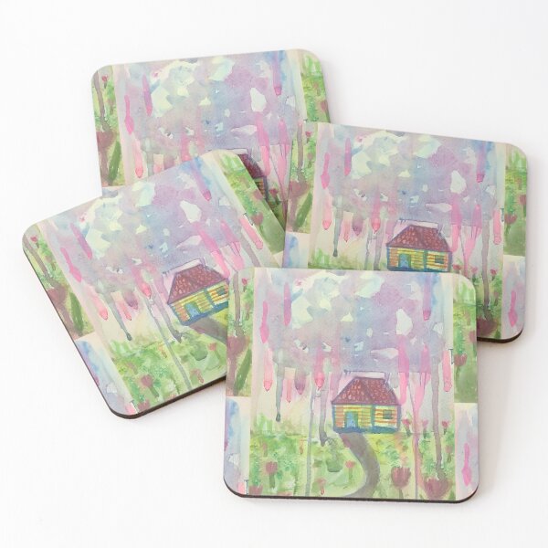 Item preview, Watercolor whimsical House with pink fantasy rain designed and sold by altairaleon.