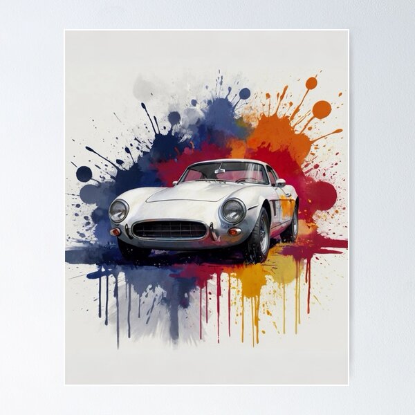Item preview, White car with paint explosion background designed and sold by JohnChocolate.