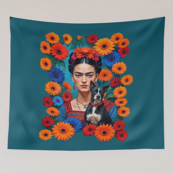 Item preview, Frida kahlo  with black dog Transvaal daisy designed and sold by TeeARTHY.