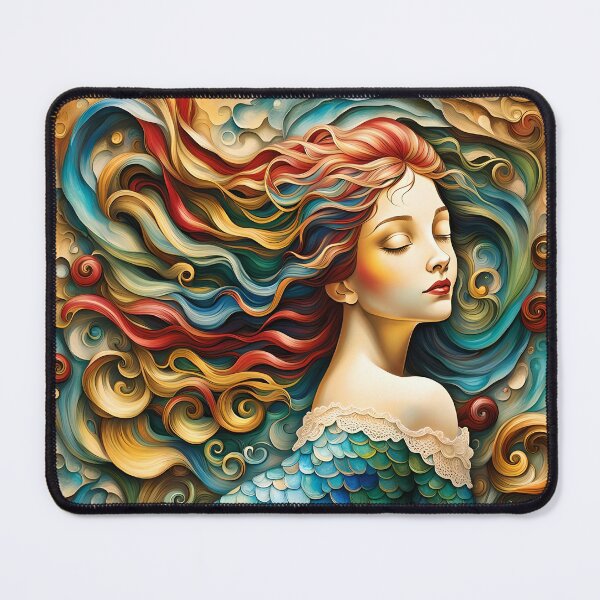 Item preview, A stone image of blue, red, yellow and green colored stones of a mermaid on the wall of a wax mural. designed and sold by medo306090.