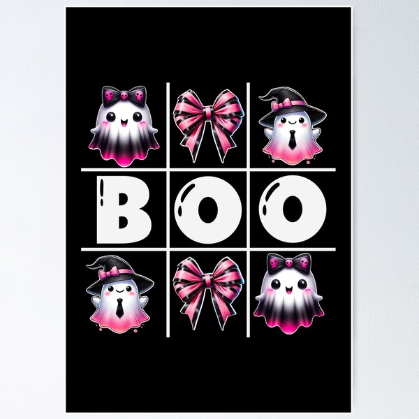 Item preview, Pink and Black Coquette Bow Halloween Ghosts Boo Tic Tac Toe designed and sold by Gsallicat.