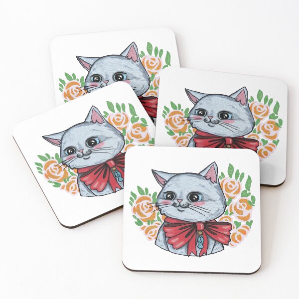 Item preview, White cat with a red bow designed and sold by RalucaIov.