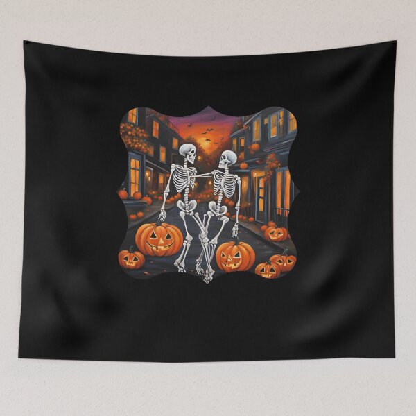 Item preview, Skeleton Couple with Pumpkins on Halloween designed and sold by Diclebaybas.