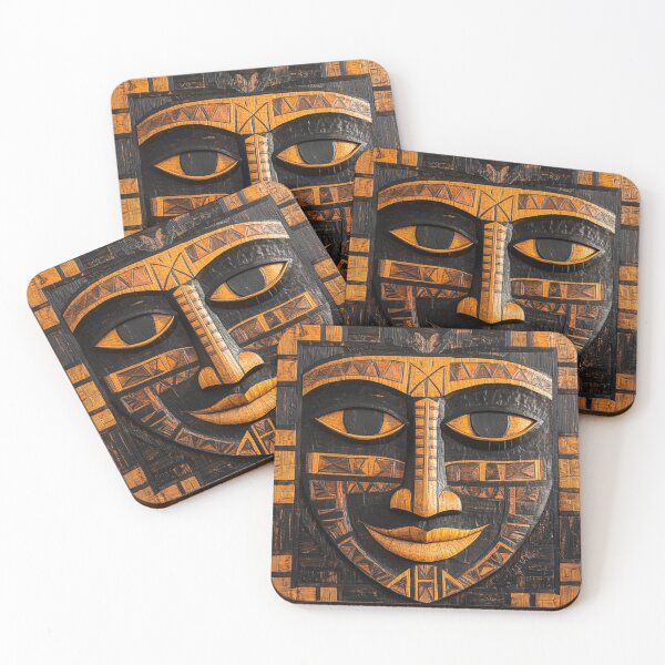 Item preview, Tonga Tapa Mask Hawaiian Wood Tribal Pattern designed and sold by GrinGalore.