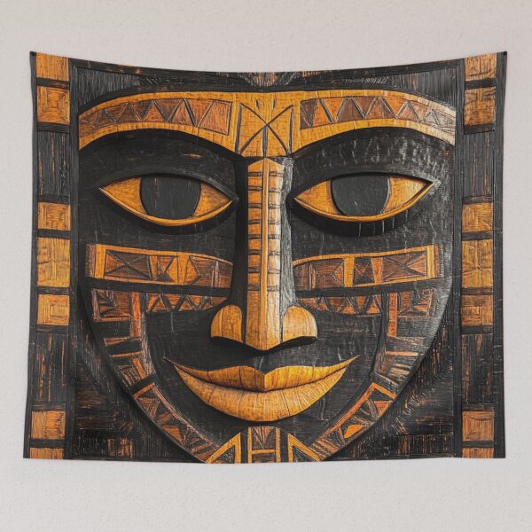 Item preview, Tonga Tapa Mask Hawaiian Wood Tribal Pattern designed and sold by GrinGalore.