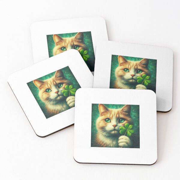 Item preview, Cute Cat Holding A Four Leaf Clover With Green Eyes designed and sold by boomfire153.
