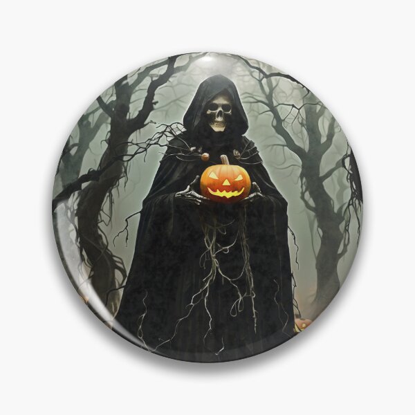 Item preview, Halloween Skeleton Wearing Black Hooded Cloak With Jack-O-Lantern  designed and sold by taiche.