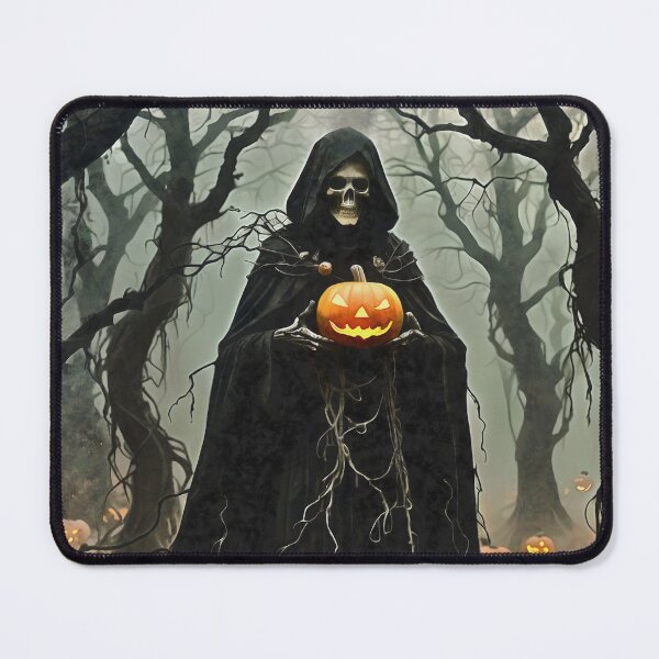 Item preview, Halloween Skeleton Wearing Black Hooded Cloak With Jack-O-Lantern designed and sold by taiche.