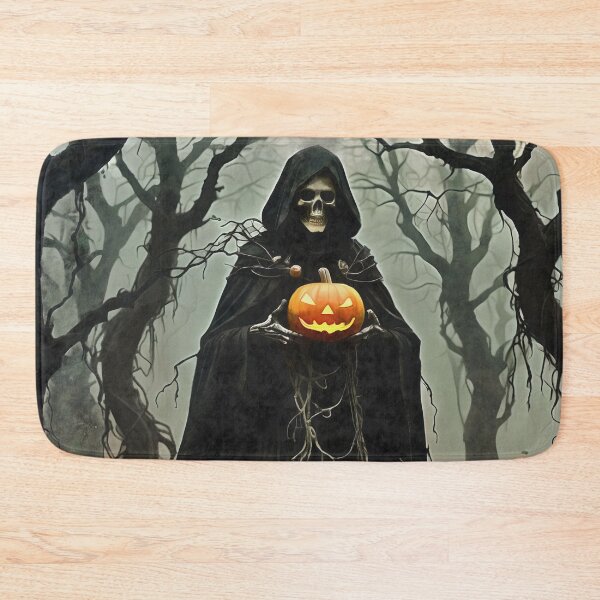 Item preview, Halloween Skeleton Wearing Black Hooded Cloak With Jack-O-Lantern  designed and sold by taiche.