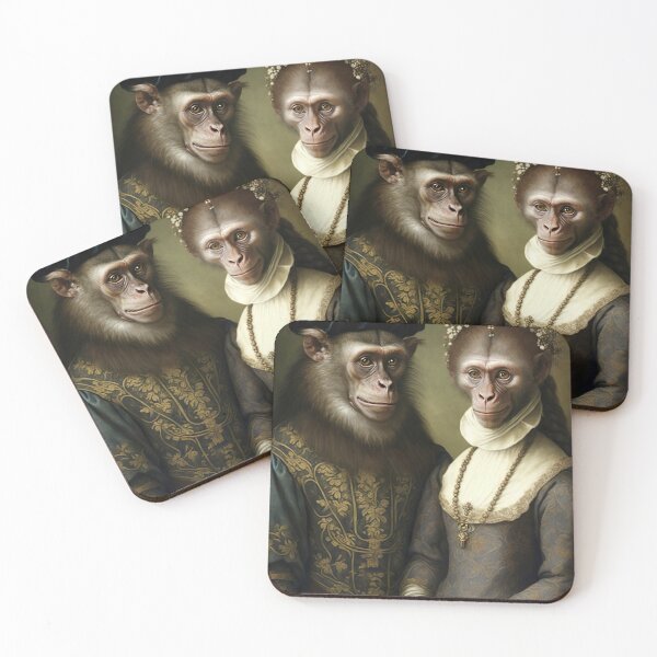 Item preview, Aristocratic Monkey Couple, Funny Romantic Animal Portrait Painting designed and sold by CheekyAnimalz.