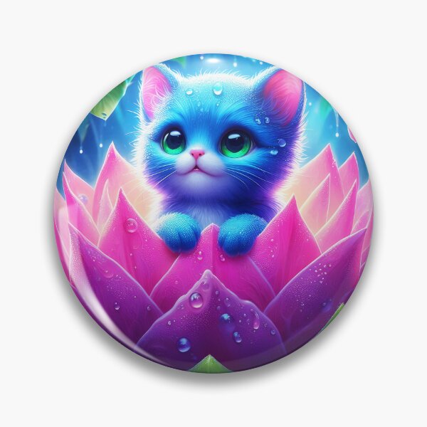 Item preview, Blue cat in Pink pitaya: cute kitten in the pitaya magical art designed and sold by EmeraldeaArt.
