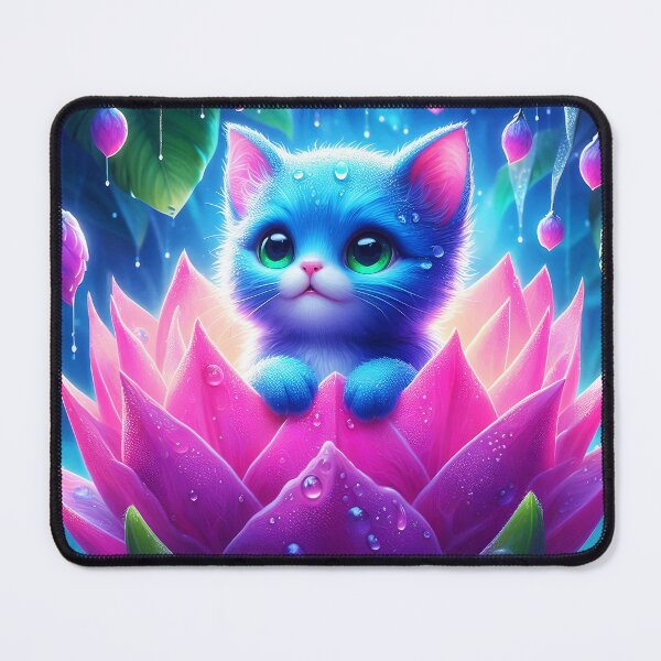 Item preview, Blue cat in Pink pitaya: cute kitten in the pitaya magical art designed and sold by EmeraldeaArt.