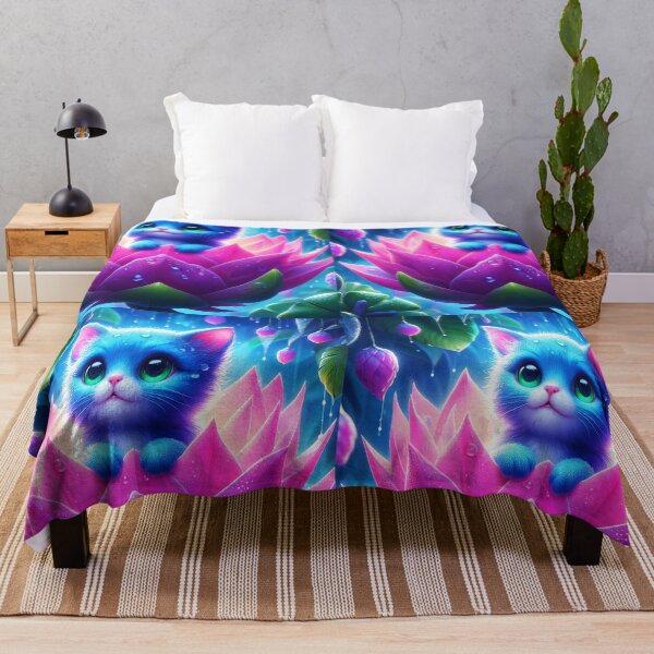 Item preview, Blue cat in Pink pitaya: cute kitten in the pitaya magical art designed and sold by EmeraldeaArt.
