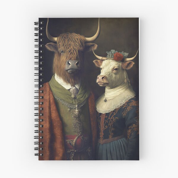 Item preview, Aristocratic Highland Cow Couple, Romantic Animal Portrait Painting designed and sold by CheekyAnimalz.
