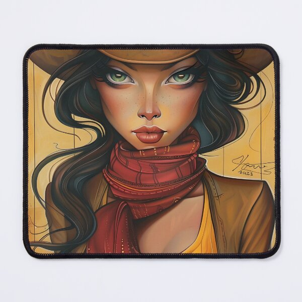 Item preview, Stylized cowgirl portrait with vibrant colors and details designed and sold by Artessie.