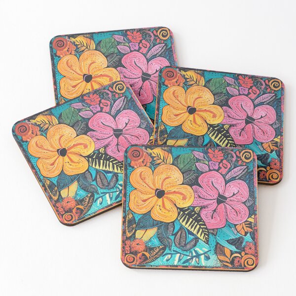 Item preview, Tonga Tapa Hawaiian Wood Tribal Flowers  designed and sold by GrinGalore.