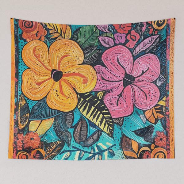 Item preview, Tonga Tapa Hawaiian Wood Tribal Flowers  designed and sold by GrinGalore.