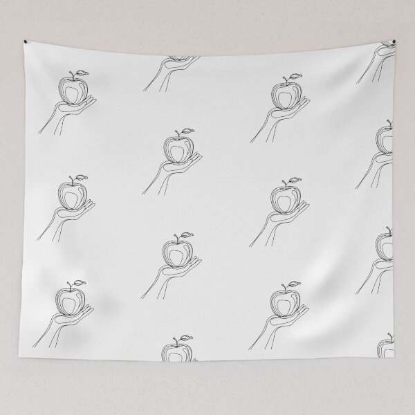 Item preview, monoline illustration of hand holding apple fruit designed and sold by rasagamastore.