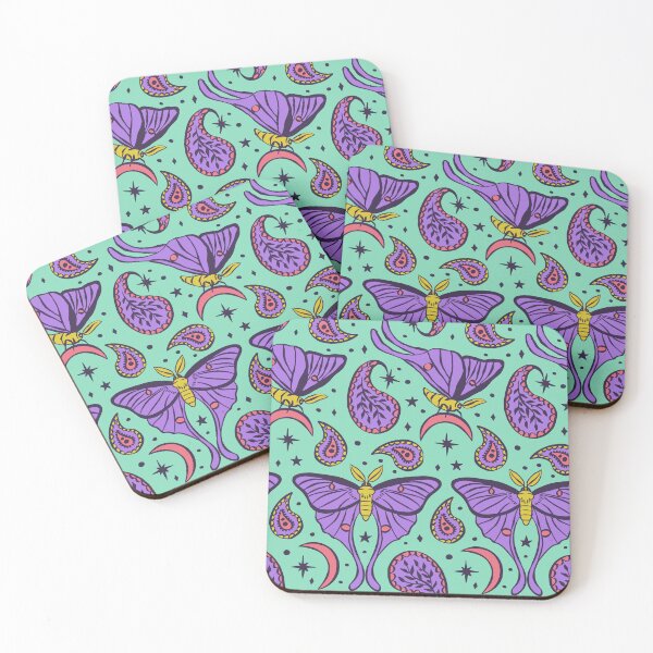 Item preview, Purple Luna Moths with Paisley and Stars and Moons Blue Pattern designed and sold by paldronma.