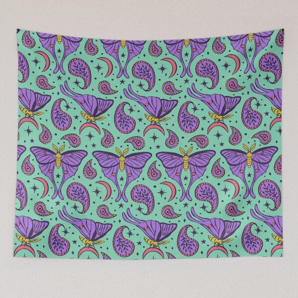 Item preview, Purple Luna Moths with Paisley and Stars and Moons Blue Pattern designed and sold by paldronma.