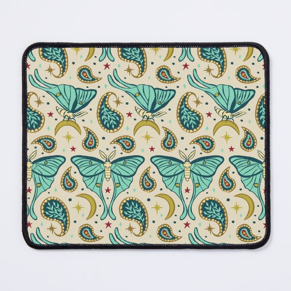 Item preview, Teal Luna Moths with Paisley and Stars and Moons Pattern on Beige Background designed and sold by paldronma.