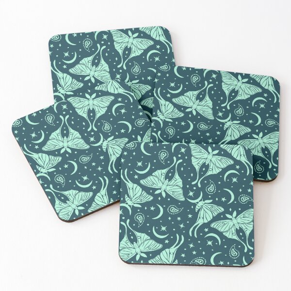 Item preview, Teal Luna Moths with Paisley and Stars and Moons Pattern on Blue Background designed and sold by paldronma.