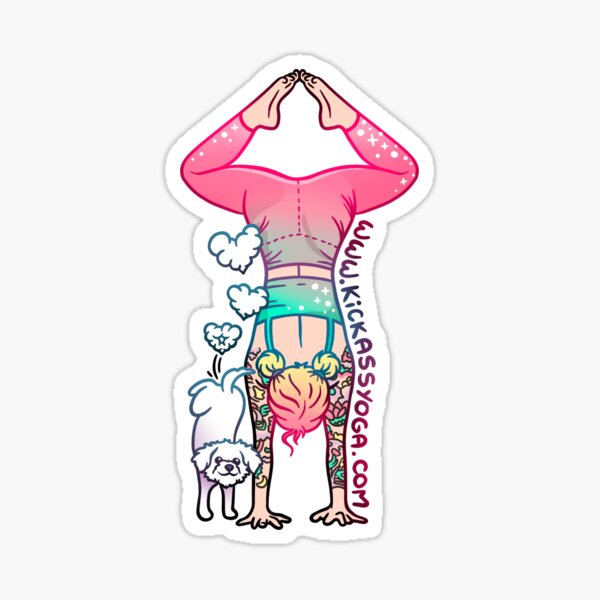 Colorful handstand with puppy Sticker