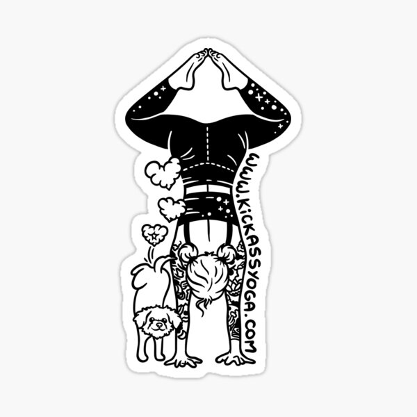 B & W handstand with puppy Sticker
