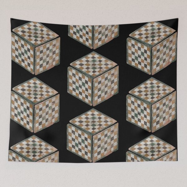 Item preview, Vintage Spanish Cube with Checks Repeating Pattern on Black designed and sold by AnimaliaStar.