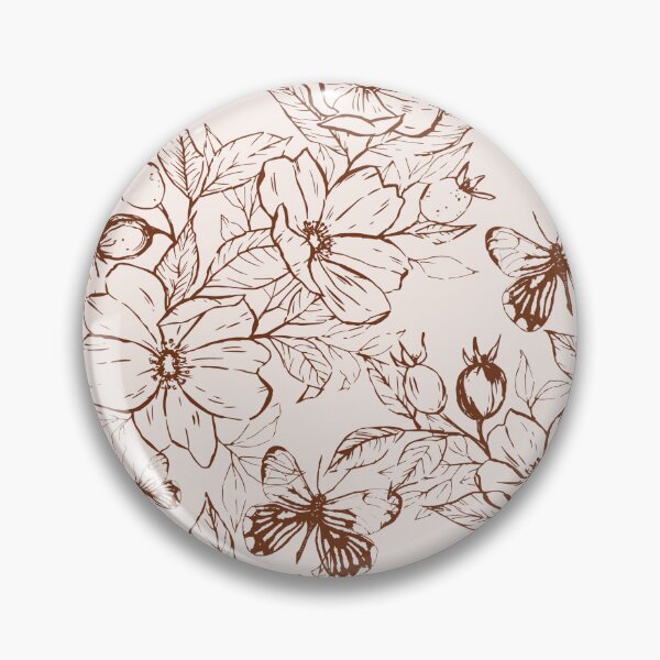 Item preview, Rustic sketched wild rose and butterfly line art pattern  designed and sold by LindaSitniece.